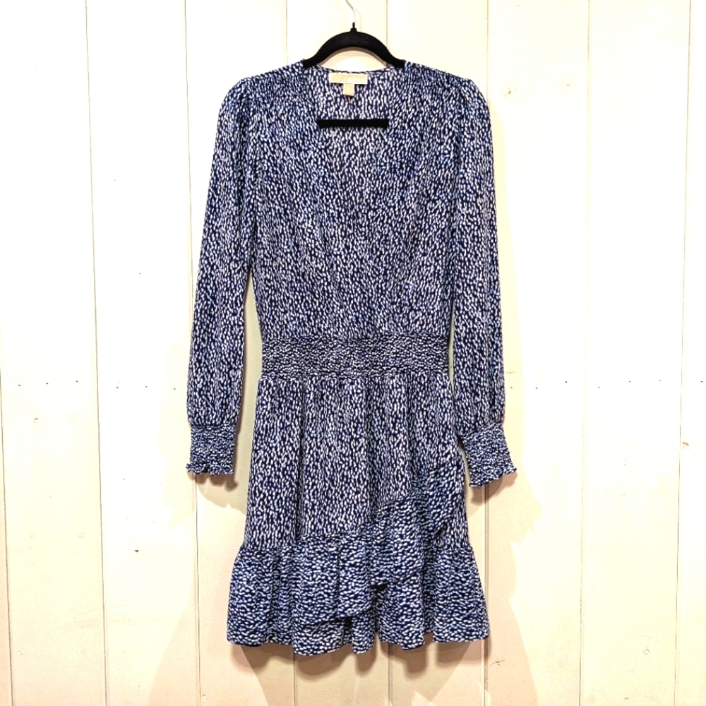 Michael Kors Long Sleeve Faux-Wrap Dress, Size S